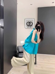 Summer Dopamine New Summer Versatile Sweet Youthful Aging Collarless Top Women's Design Pleated Shoulder Straps Sleeveless Shirt