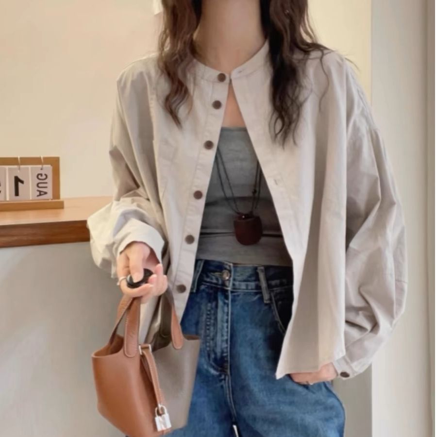 Large size fat mm Maillard brown long-sleeved shirt for women 2025 early autumn new style loose high-end cardigan top