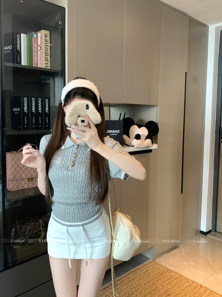 Real-life American college style casual slim knitted versatile top