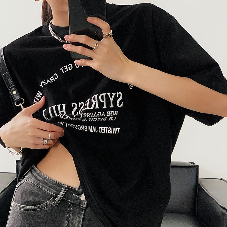 Letter printed short-sleeved T-shirt for women Korean style round neck loose versatile casual half-sleeved T-shirt trendy ins style