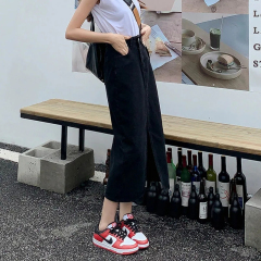 2025 summer new Korean version high-waisted black front slit denim skirt long skirt hip-covered skirt