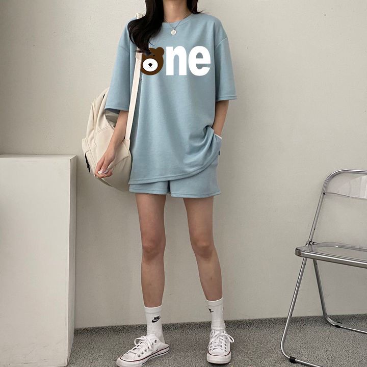 夏季洋氣減齡運動套裝印花女新款短袖短褲