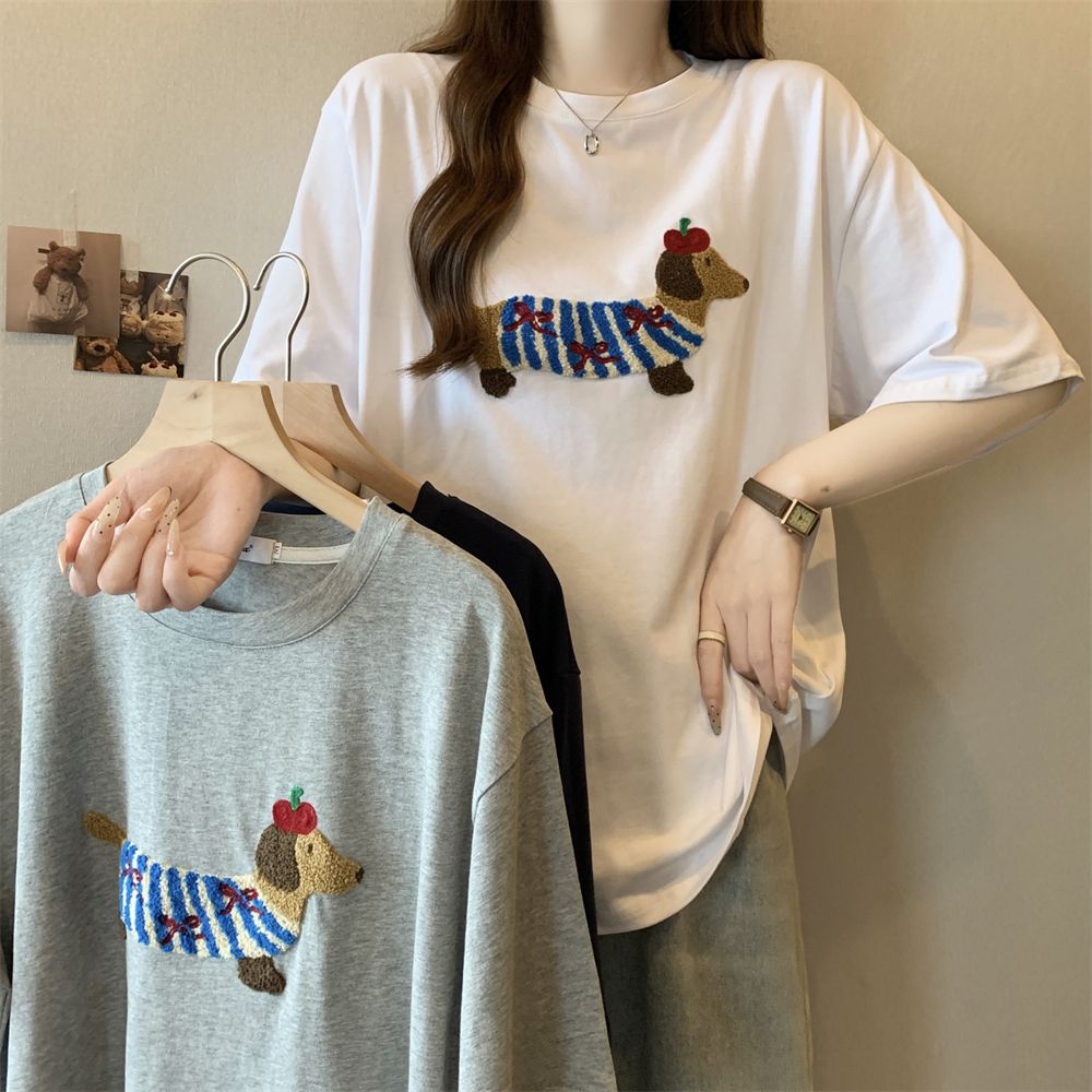Real shot 21 pure cotton 210g100% cotton summer short-sleeved T-shirt for women's towel embroidery