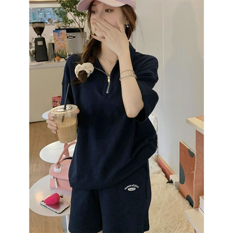 Sports suits for summer students Korean style loose slim fashion shorts casual two-piece set running suit trendy