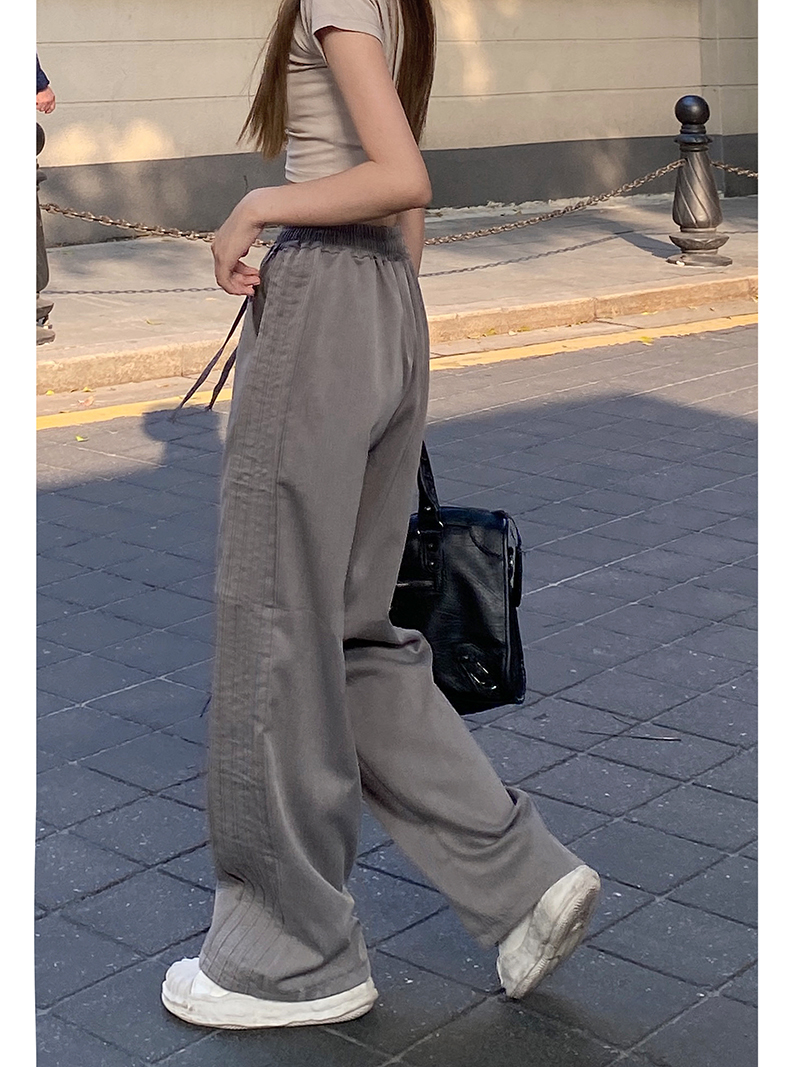 Real shot TR Western summer retro side striped casual trousers wide-leg trousers