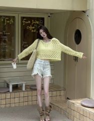 鏤空勾花薄款長袖針織衫女韓系吊帶裙外搭罩衫高級感夏季