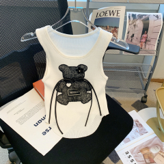 實拍純欲甜辣妹立體小熊針織背心女新中式國風盤扣設計感坎肩吊帶