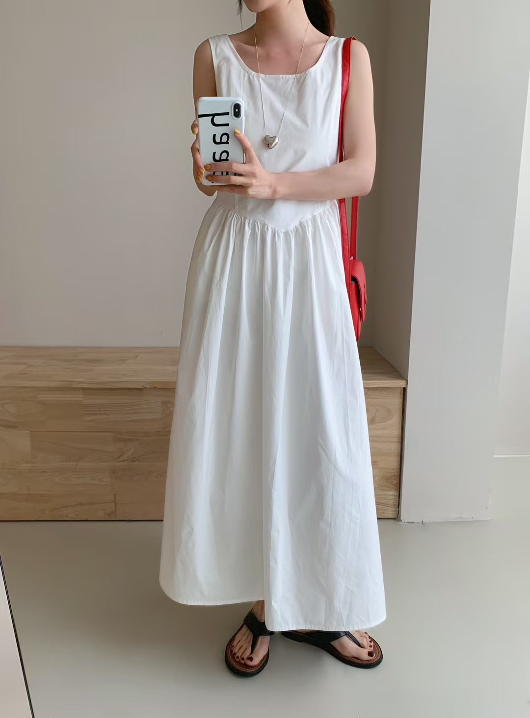 實拍～2025春夏新款韓版簡約百搭圓領無袖背心連衣裙收腰顯瘦長裙