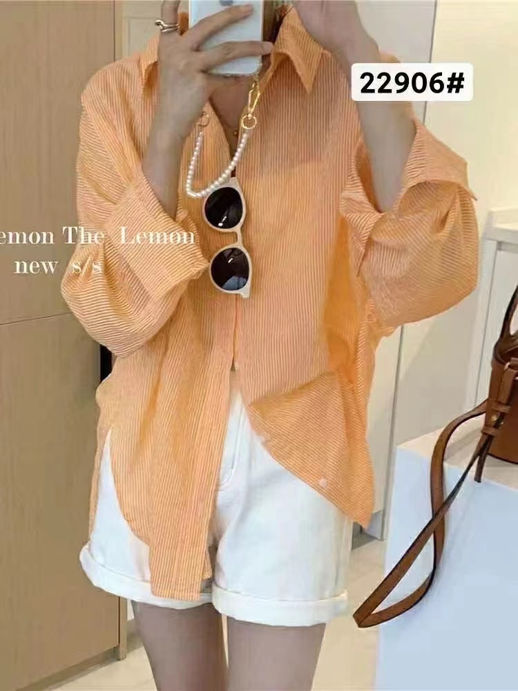 TheLemon Lemon Green Tea Cool Striped Long Sleeve Shirt for Women 2025 Summer Gentle and Fashionable Exterior Sunscreen Shirt