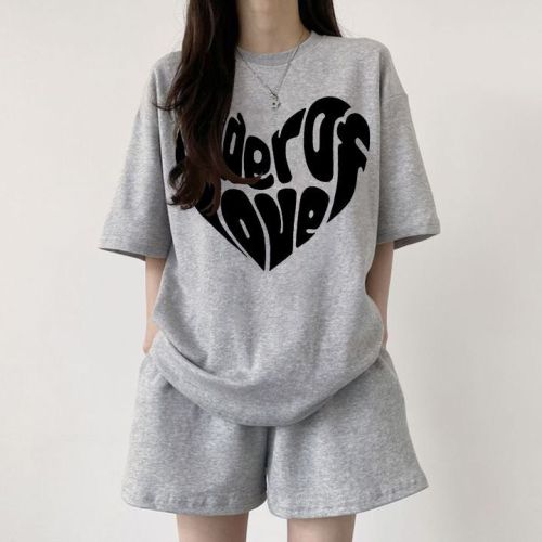 Women's Loose Fashion Youthful Short-Sleeve Korean Shorts New Casual Summer Outfit with Letters Slimming