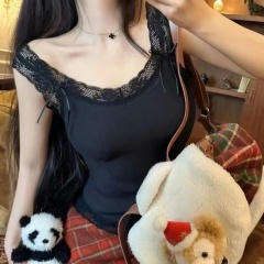 ~ Pure twin lace cheese plaid soft glutinous suspender vest new summer style