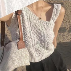 夏季新款韓版對稱斜領短款顯瘦小眾針織背心外穿別致上衣女
