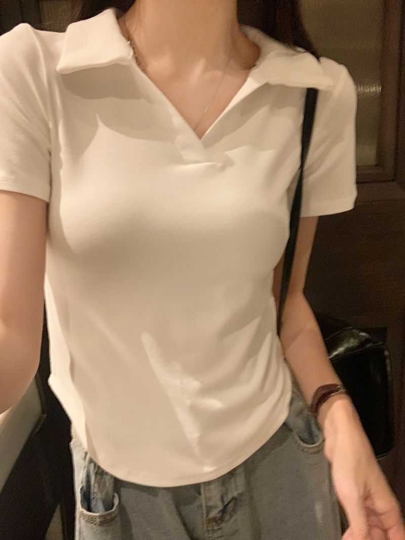 實拍  40支純棉210克92棉/8氨綸短袖T恤女polo領