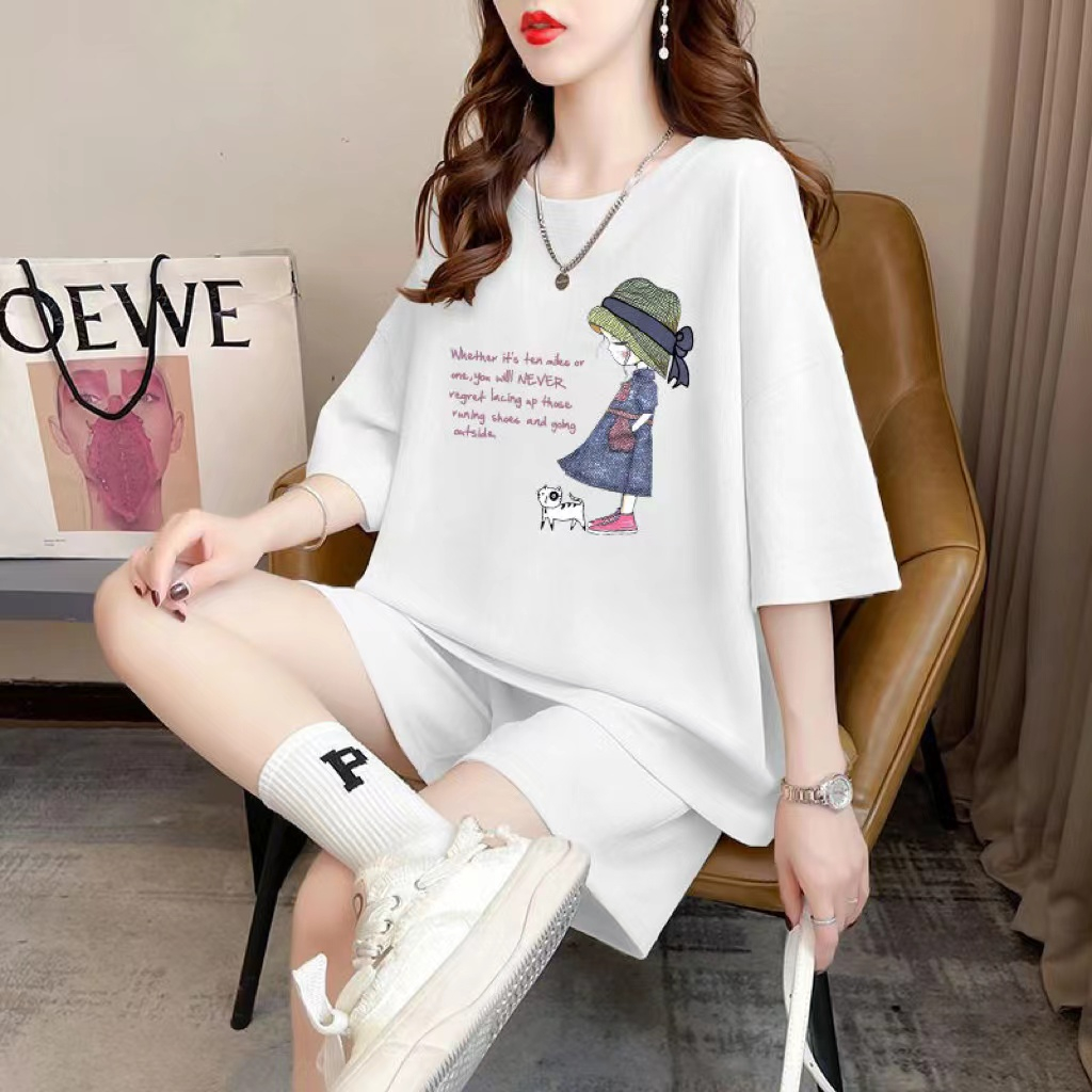 Lazy style cartoon sportswear suit for women in summer 2025 new casual shorts for women two-piece set