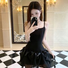 蝴蝶結氣質顯瘦吊帶連衣裙女2025春季設計感兩穿超仙收腰顯瘦長裙