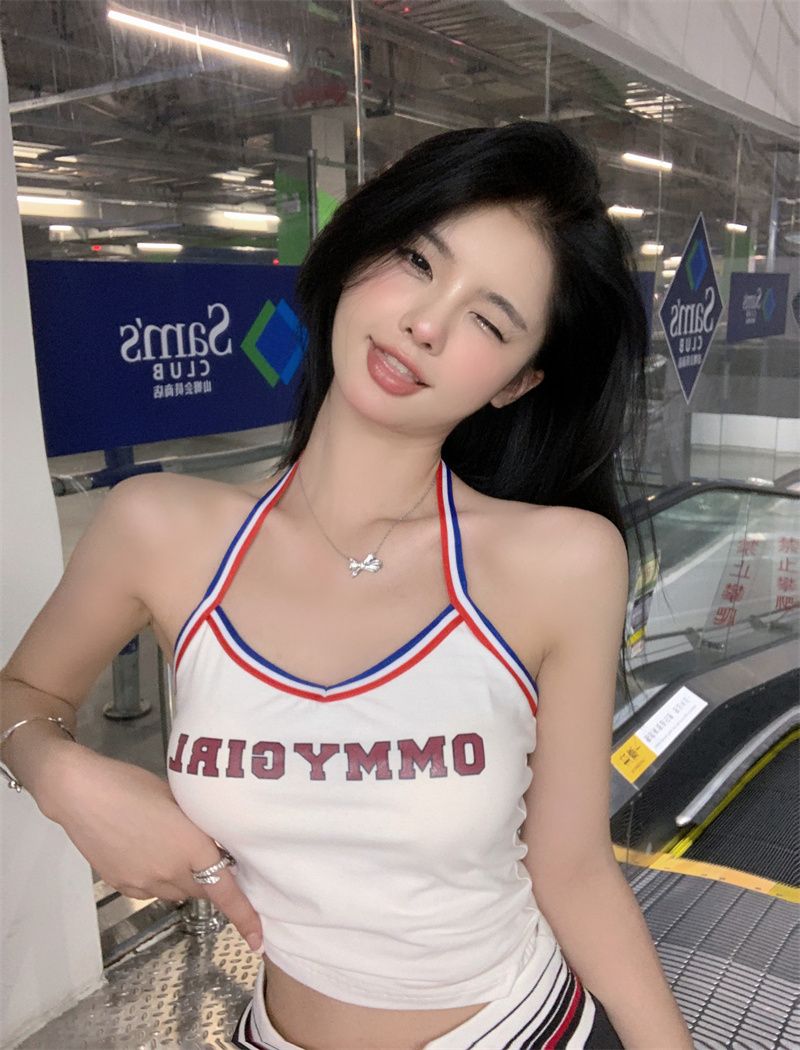 甜酷辣妹可愛少女掛脖吊帶背心外搭疊穿低腰超短裙套裝顯瘦半身裙
