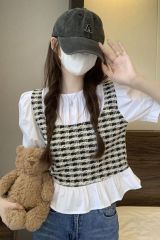 夏季漂亮洋氣小衫法式假兩件短袖襯衫女設計感小眾甜美別致