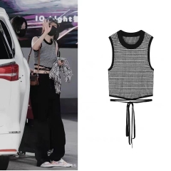 復古辣妹2025春夏短款綁帶背心吊帶提花內搭針織衫上衣楊冪同款