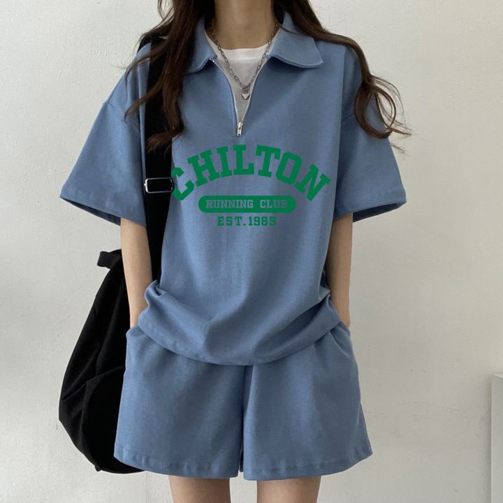 套裝女新款拉鏈短袖韓國新款夏天短袖短褲學生兩件套字母