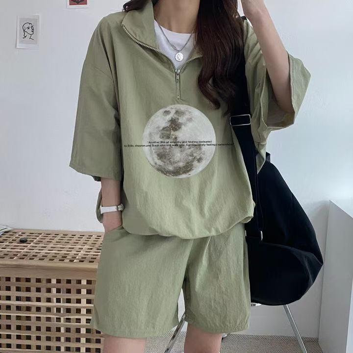 休閒運動服套裝女夏季新款短袖短褲校園風可愛少女跑步兩件