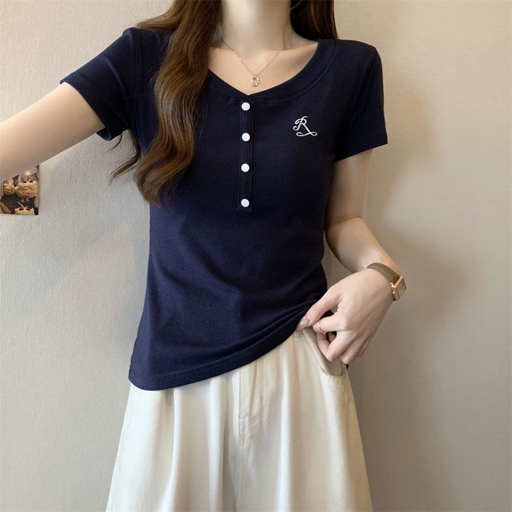 Real shot 40 pure cotton 210g 92 cotton/8 spandex short-sleeved T-shirt for women