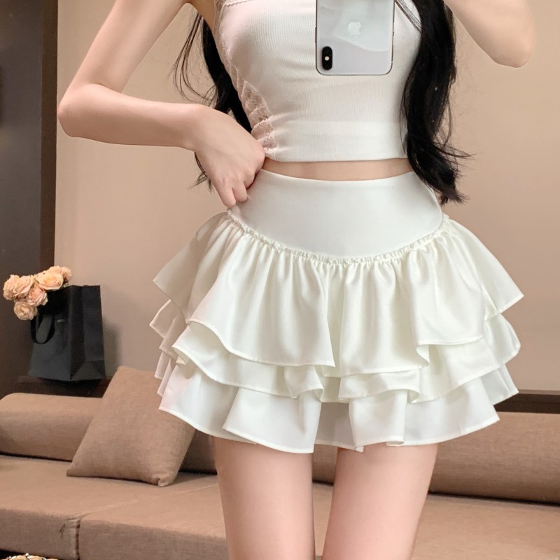 Real shot!  !  Puffy skirt ballet style cake skirt high waist slim anti-exposure skirt