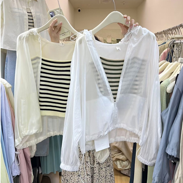 South Korea Dongdaemun 2025 summer thin hooded loose sun protection top for women long-sleeved cardigan UV protection jacket