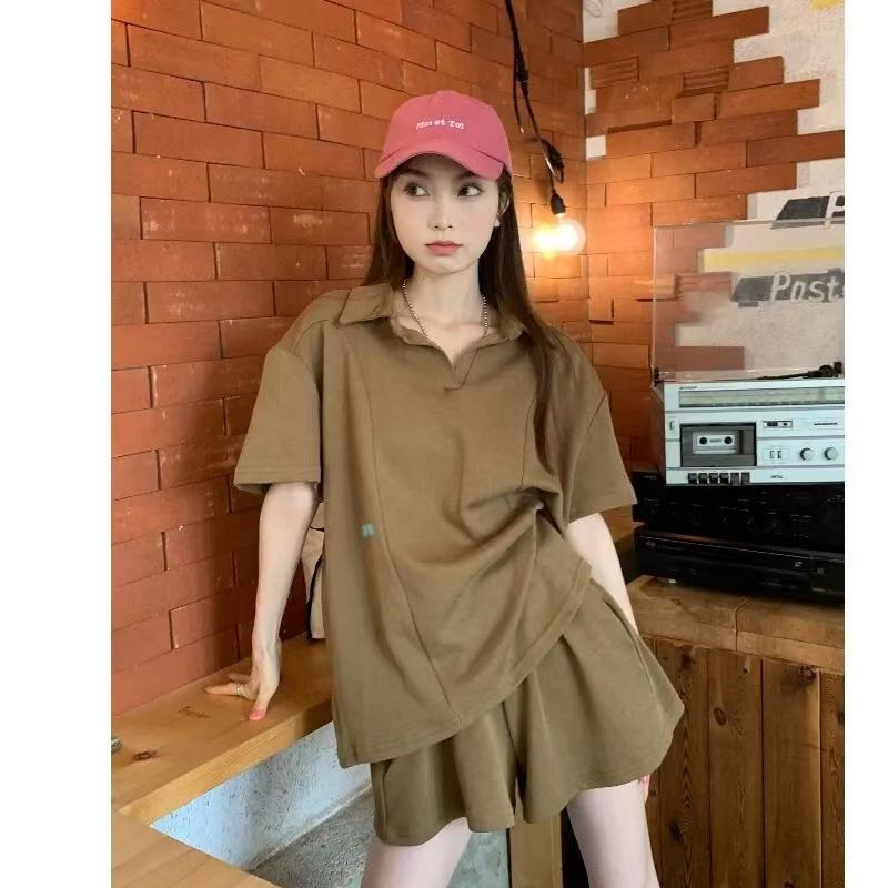 2025 Summer New Women's Polo Neck Casual Short Shorts Set Fashion Youthful Two-Piece Set