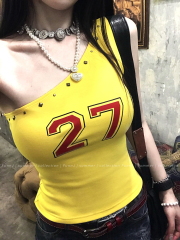 夏季新款韓版顯瘦美式辣妹復古鉚釘外穿吊帶背心女短款露臍上衣潮