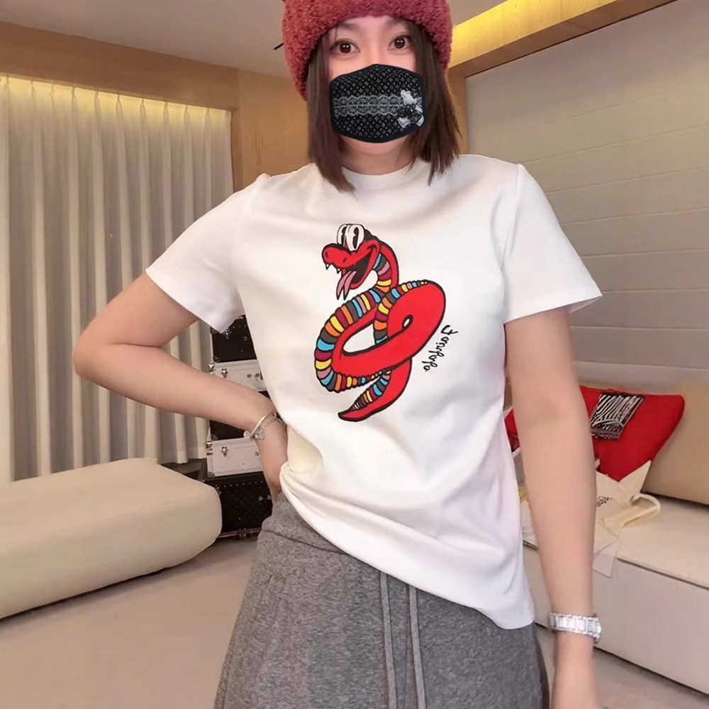 韓國chic純棉後包領2025夏季新款韓版美式印花寬鬆版短袖T恤女潮