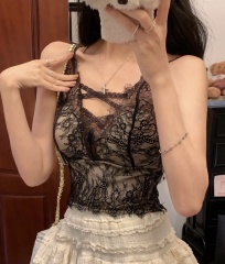 French hot girl sexy lace suspender vest chic temperament with chest pad inner base