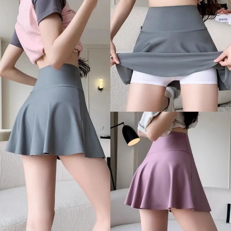 Gray shark skirt high waist A-line yoga sexy summer new skirt for women safety anti-exposure bottoming skirt pants