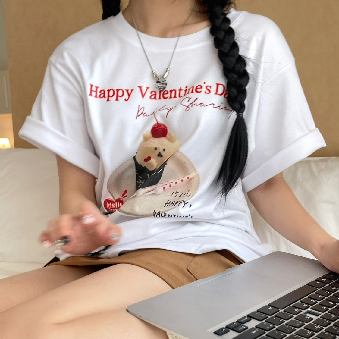Korean short-sleeved T-shirt for women in summer loose sweet top