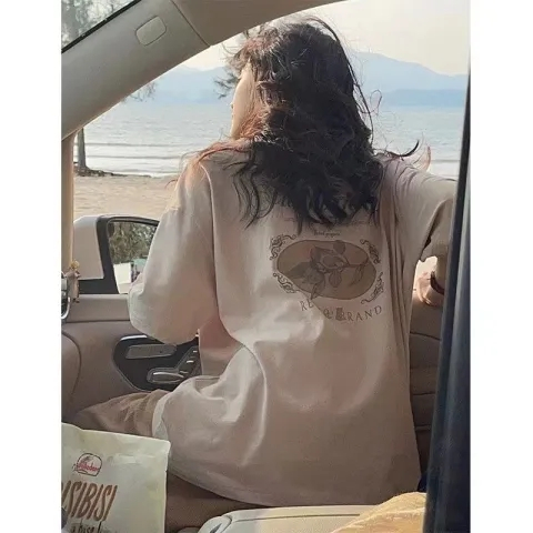 Short-sleeved T-shirt for women loose Korean version ins trendy 2025 spring and summer new mid-length half-sleeved top ins trendy