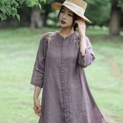 棉麻刺繡襯衫女裝夏季新款寬鬆中長款休閒襯衣百搭舒適透氣薄外套