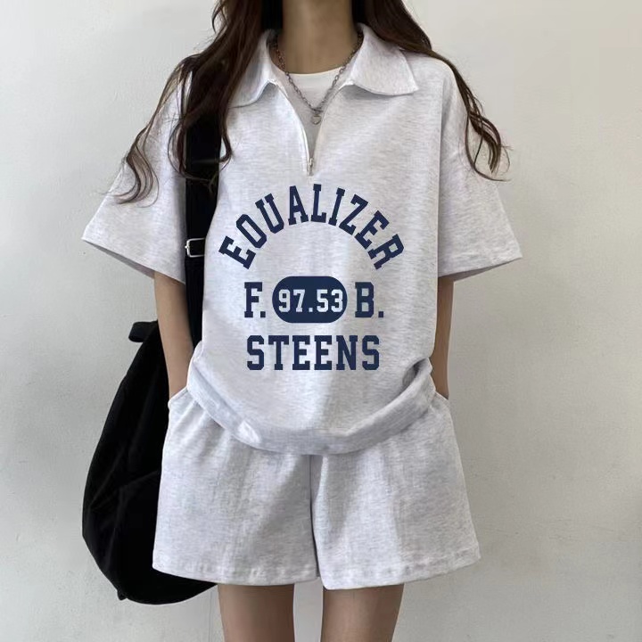 韓系chic夏季簡約百搭印花設計感寬鬆休閒套裝女