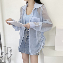 Real photo of sunscreen clothes for women in summer super fairy thin chiffon cardigan design pleated long-sleeved shirt top ins trendy