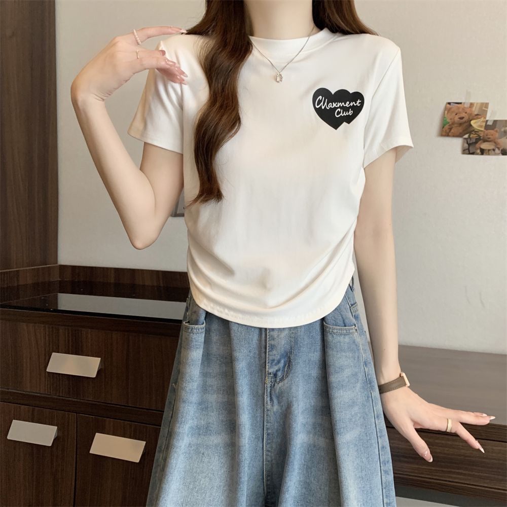 實拍  40支純棉210克92棉/8氨綸短袖T恤女印花