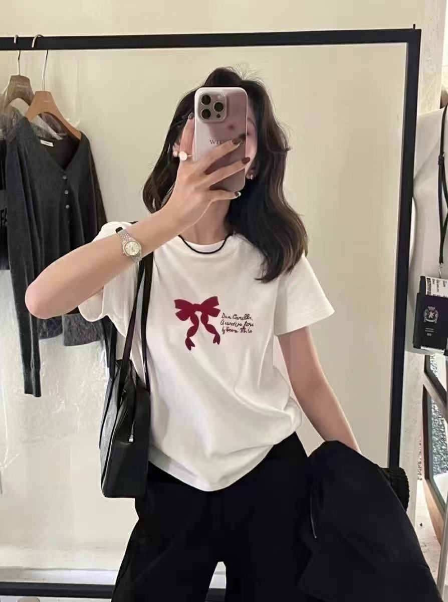 Round neck fashionable versatile casual letter printing commuter short-sleeved top T-shirt