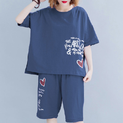 M to 5XL large size women's summer new short-sleeved T-shirt for women, slim and loose casual suits, shorts two-piece set