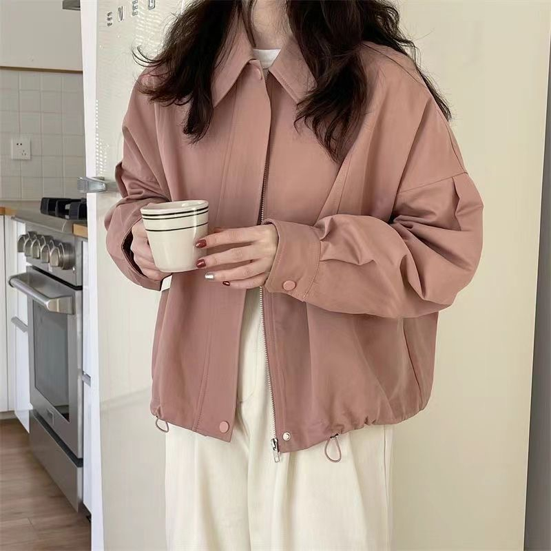 2025 New Year Dongdae Gate New Korean version simple drawstring retro lapel loose thin jacket solid color jacket for women
