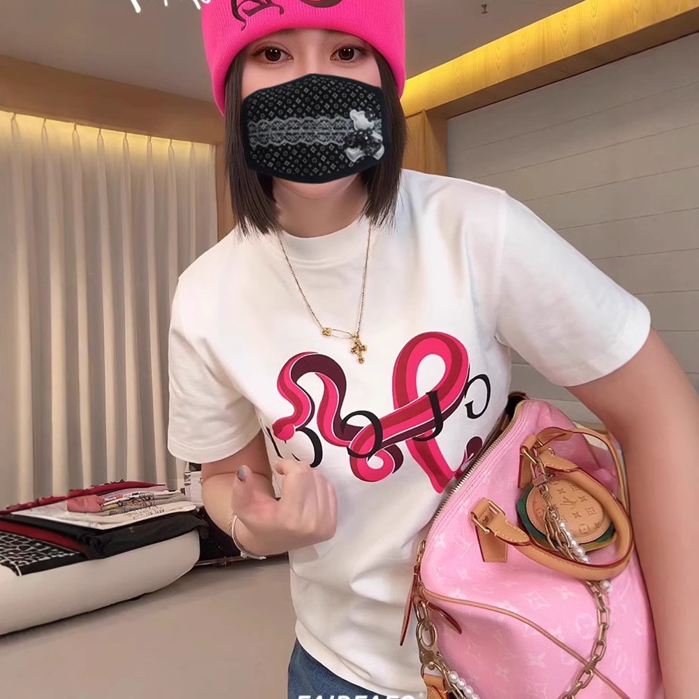 韓國chic純棉後包領2025夏季新款韓版美式印花寬鬆版短袖T恤女潮