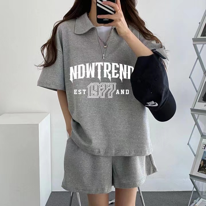 Letter short sleeve shorts student two-piece Japanese cute women sportswear suit women summer college style casual