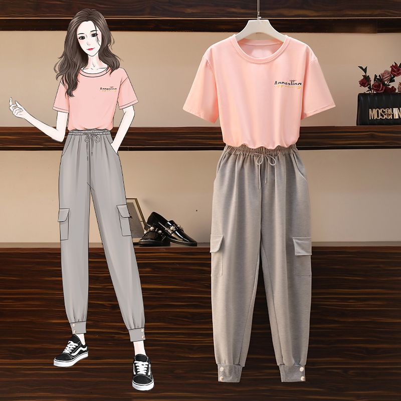 95 cotton set for women 2025 summer new style fashionable and fashionable young man looking slimming two-piece set
