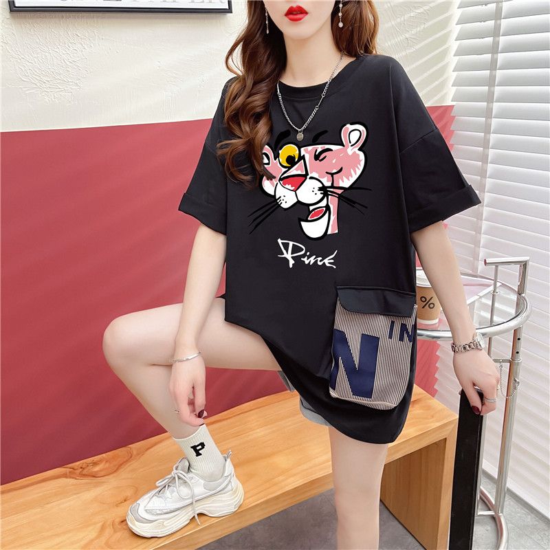 Real shot cartoon pocket design short-sleeved T-shirt women's summer new niche loose large-size T-shirt ins trendy