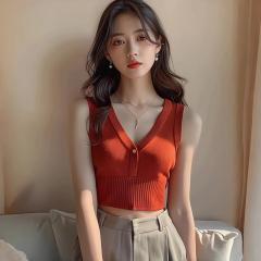 Red knitted vest underwear vest suspenders women's summer new short hot girl's navel tights