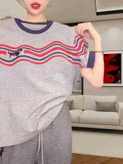 Short-sleeved T-shirt for women in spring new cartoon puppy embroidered round neck shirt large size age-reducing versatile top