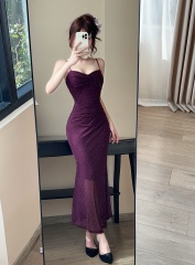 Real-life sexy mesh long suspender hip-packing base dress