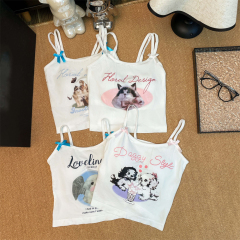 Real-life price~ Kitten suspender vest cute bow with chest pad pure puppy printed top