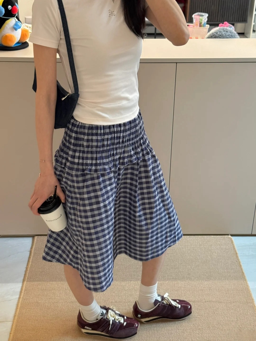 Korean blue plaid skirt two-wear for women 2025 summer new French strapless vest skirt A-line umbrella skirt